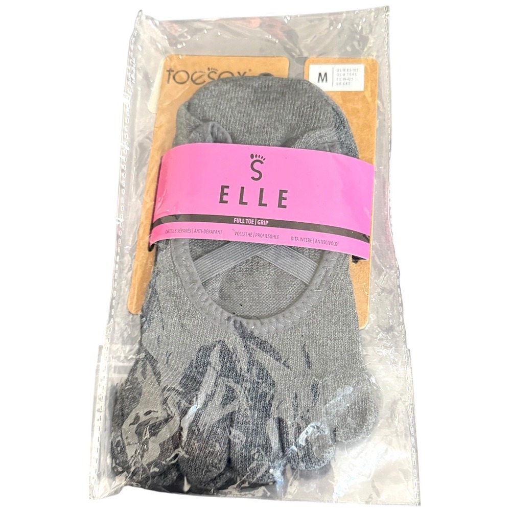 ToeSox Elle Grip Socks Women Medium Gray Full Toe Yoga Pilates Barre New